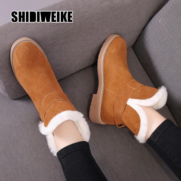 

genuine leather women winter boots snow boots ladies winter plush female casual square heel warm mid -30 degree v836, Black