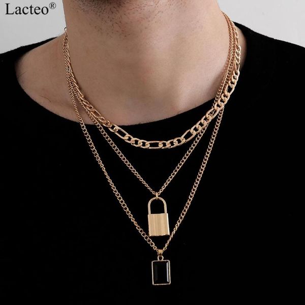 

lacteo 3pcs/set neo gothic gold color lock shape pendant necklace punk black rhinestone choker necklace jewelry for women men, Silver