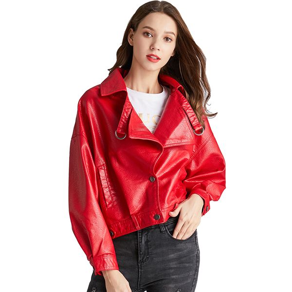 

2021 new faux jacket women vintage street biker coat single breasted leather jackets female outwear o6ar, Black
