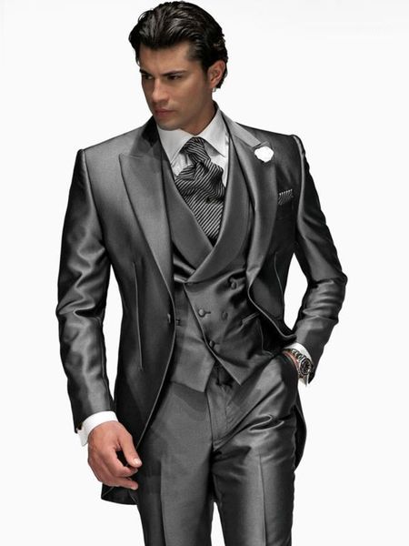 

men's suits & blazers anniebritney 3 piece slim fit grey satin men formal suit custom groom wedding tailcoat prom high end set1, White;black