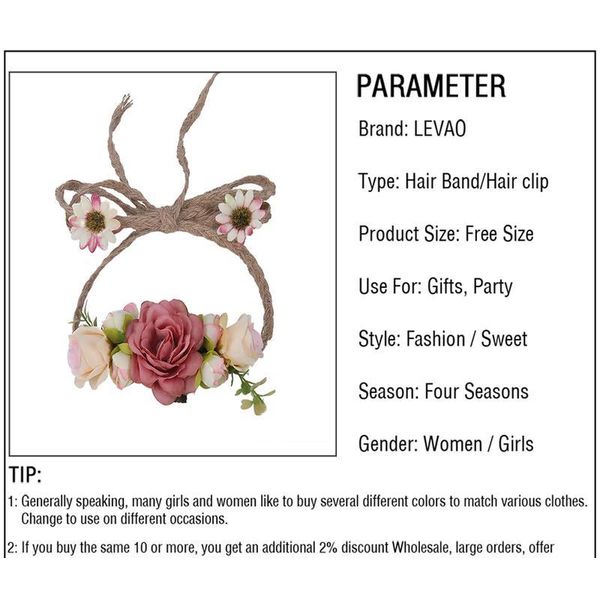 

levao bride adjustable hemp rope flower crown headband hairband wedding floral garland ribbon bow flower wreath hair acc qylfbl