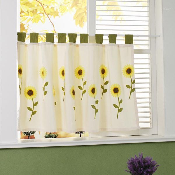 

curtain & drapes dunxdeco short curtains for kitchen half cortinas country style shiny warm yellow sunflower embroidery door rideau store de