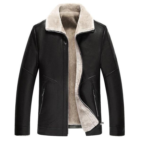 

men's fur & faux winter leather jacket black wool coat plus casual warm day brown