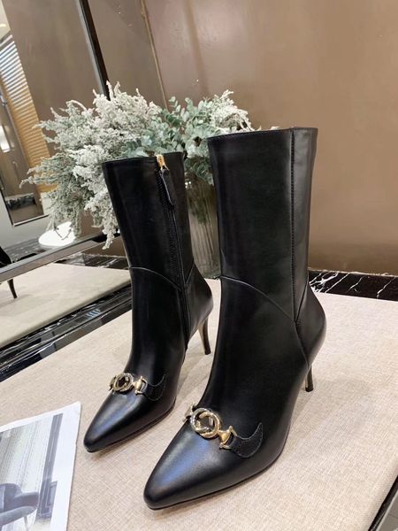

2020 early autumn new fashion high heel slim heel pointed tip versatile simple temperament casual short boots woman, Black