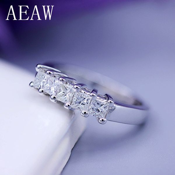 

aeaw 5x2mm принцесса cut сертифицированный муассанит группа обручальное кольцо пасьянс в 925 серебро или белое золото 14k для женщин t200908, Slivery;golden