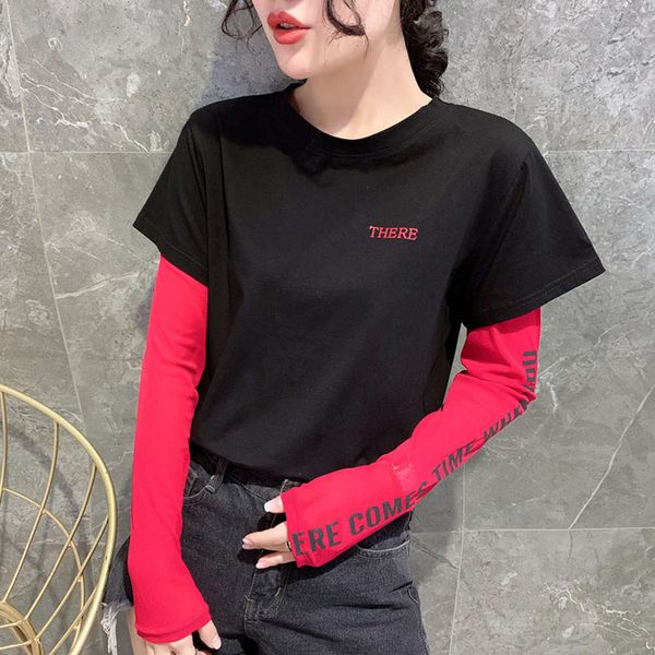 

fake long sleeve 2019 two new piece women's thin t-shirt european mh bottom, Black;gray