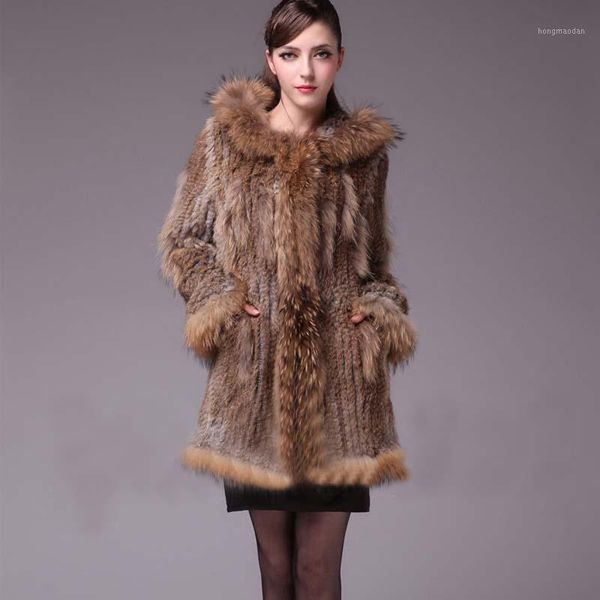 

office lady khaki middle length jackets women winter warm real fur coats knitted raccoon dog fur hooded luxury overcoats1, Black