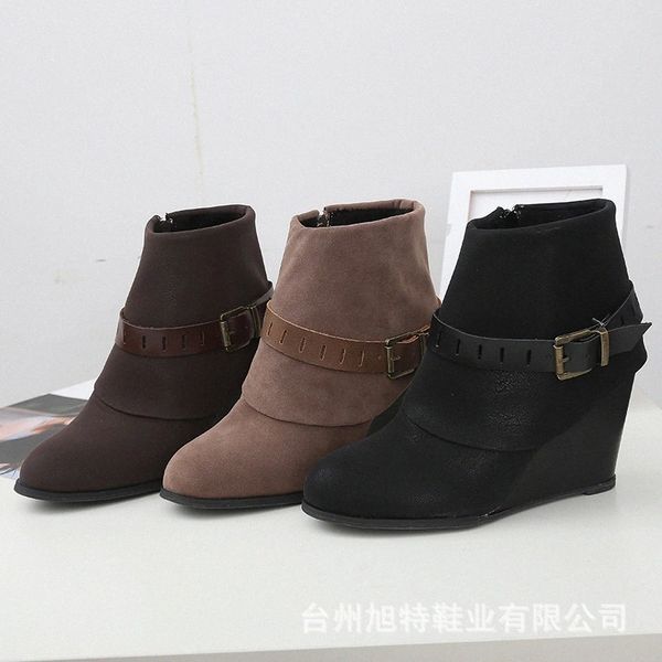 

fashion winter woman horse riding boots vintage combat punk ankle shoes women suede leather short boots zapatos de mujer #dy0v, Black