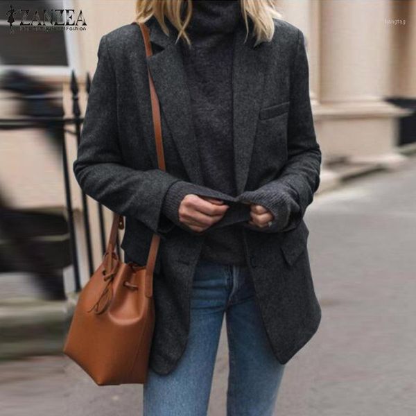 

5xl zanzea fashion work blazer 2020 women solid lapel jackets winter elegant long sleeve warm blazers femme coats outwear1, White;black