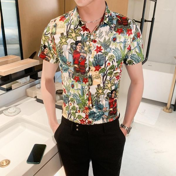 

chemise homme floral print short sleeve shirt holiday casual dress blouse brand clothes summer men hawaiian shirts slim mode1, White;black
