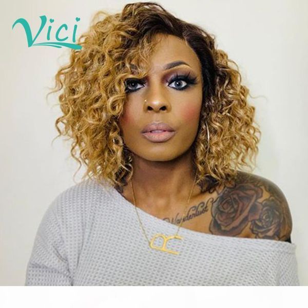 

pixie cut wig for black women honey blonde lace front wigs pre plucked with baby hair ombre deep wave bob human hair wigs 150%, Black;brown
