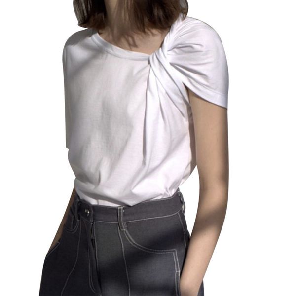 

women's summer fashion 2019 solid new color o-neck short sleeve large irregular t-shirt for women, Black;gray