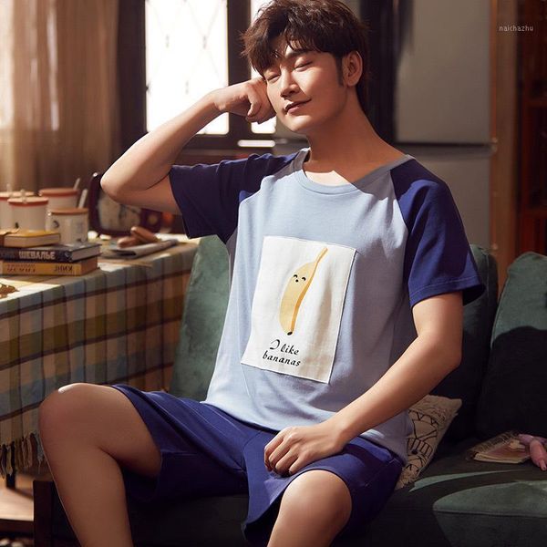 

summer pajamas men's short-sleeved shorts cotton round neck comfortable casual wear can be worn outside pijama hombre verano new1, Black;brown