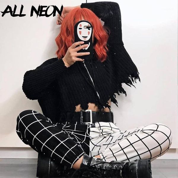

women's pants & capris allneon straight patchwork plaid long fashion female's overalls streetwear trousers harajuku spring 20211, Black;white