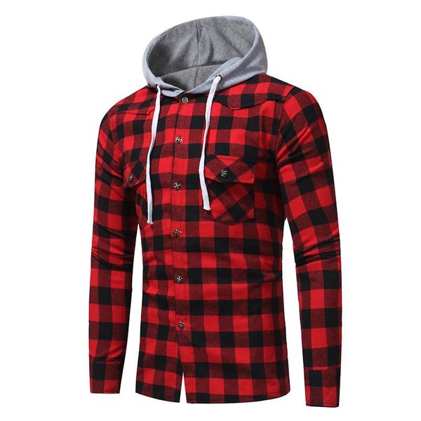 

plaid shirt men's fashion plaid hooded long-sleeved cotton shirt youth casual trendy plus size harajuku clothing men, White;black