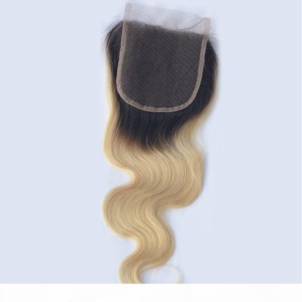 

malaysian human hair body wave lace closure ombre color 1b 613 blonde closures with baby hair, Black;brown