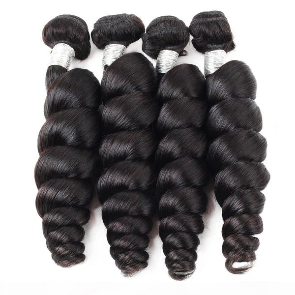 

12a loose wave raw human hair extensions 3 4bundles natural color grade quality brazilian peruvian malaysian indian hair bundles, Black