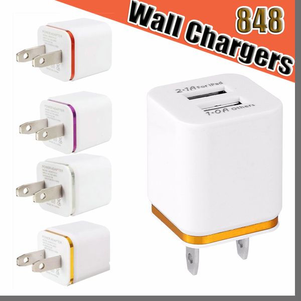 848D Carregadores de parede de alta qualidade 5V 2.1 1A US Plug adaptador de carregador USB Adaptador universal de energia AC para Samsung Galaxy HTC Smart Phone