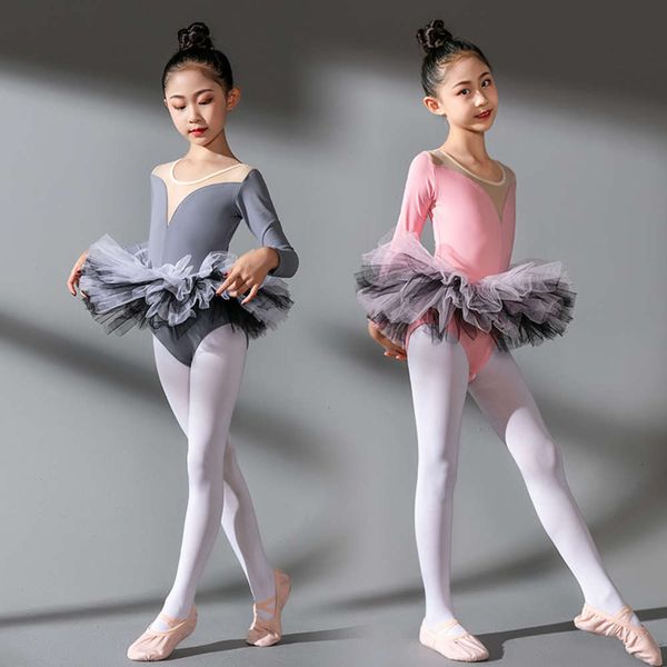 

autumn and winter ballet skirt long children's sve performance one piece chine dance drs, Blue