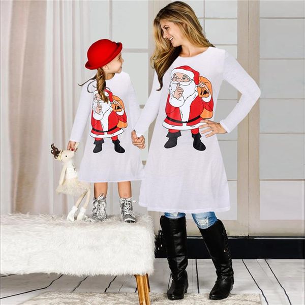 

christmas family matching clothes suit mother daughter matching dresses santa claus skirt x-mas print parent-child dress outfits e101901, Blue