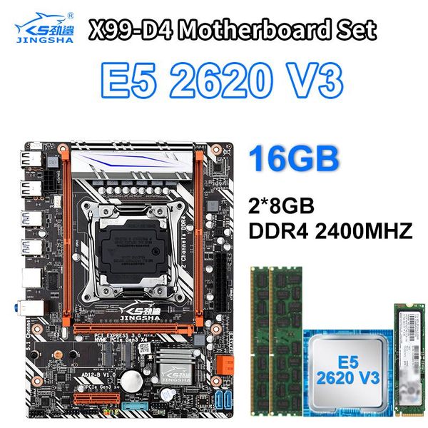 

x99 d4 motherboard set with xeon 6-core lga2011-3 2.4ghz e5 2620 v3 cpu 2 gb =16gb ddr4 2400mhz ram m.2 128gb ssd mainboard
