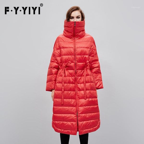 

winter warm women 's jacket european and american style long loose women' s high collar down coat belt parka white duck down1, Black