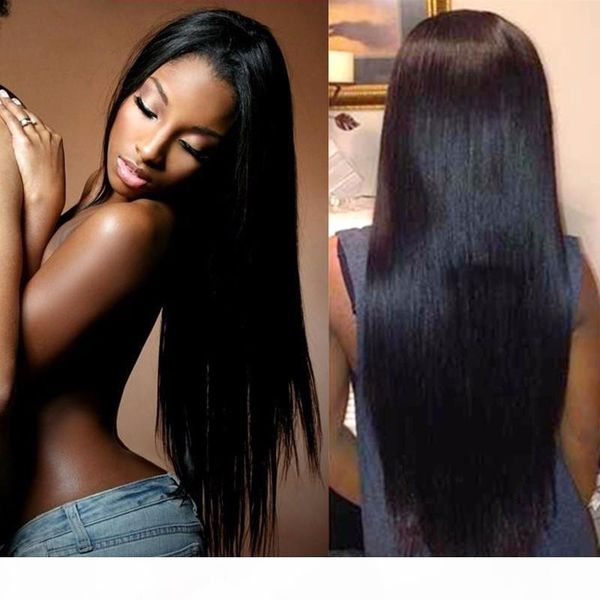 

brazilian silky straight lace front human hair wigs 150 density glueless wigs full lace wigs with baby hair natural hairline, Black;brown