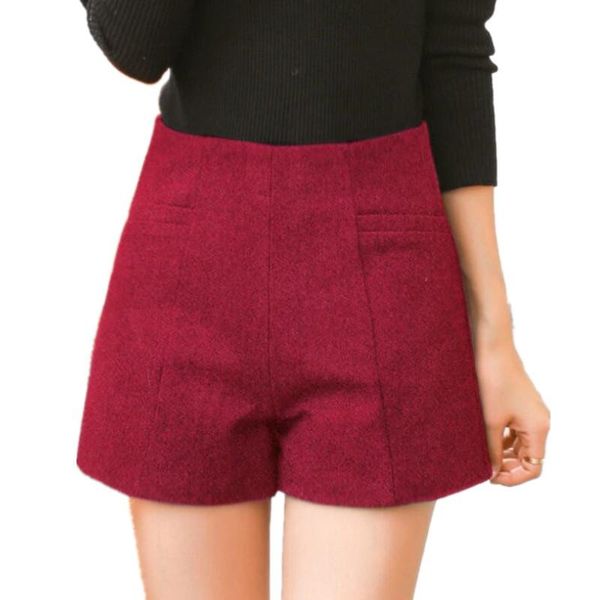 

высокая талия шерстяные шорты женщины 2020 осень зима слим плюс размер casual wide leg шорты женщины out wear s515, White;black