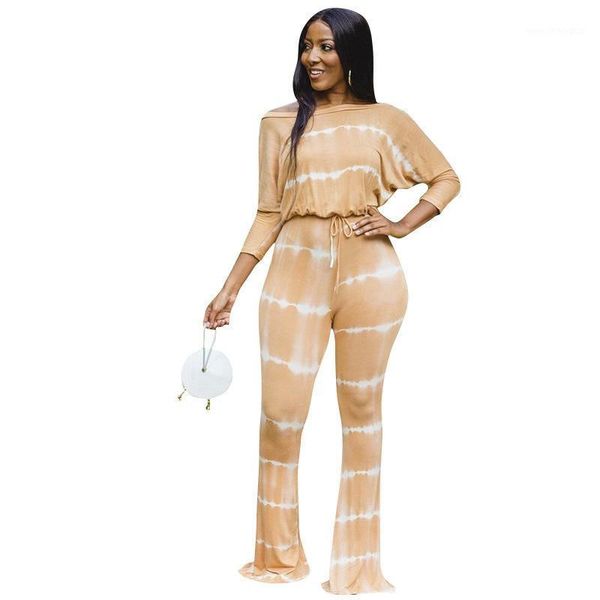 

women's jumpsuits & rompers fashion striped print jumpsuit for women slash neck lace up flare pants autumn casual loose oversize jumpsu, Black;white