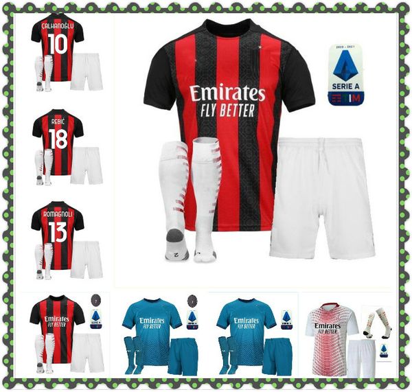 

взрослый kit 20/21 милан ибрагимович футбол джерси майолот де ногой 2020 paqueta rebic r.leao rebic camisa de futebol romagnol ac футбольная, Black