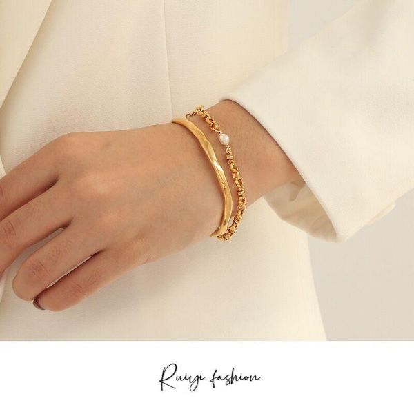 

New arrival natural real pearl chain stitching bracelet women ins style fashion retro copper bracelet chain design jewelry women, Golden;silver