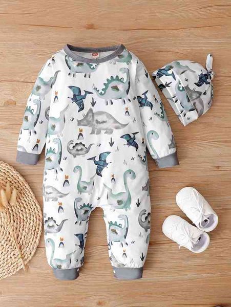 

baby dinosaur print jumpsuit & hat she, Blue