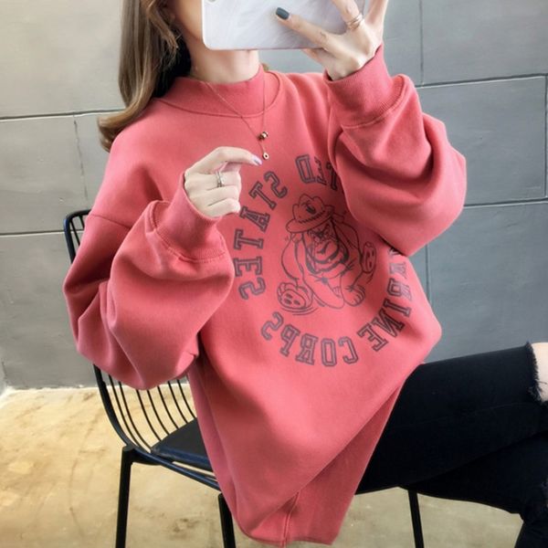 

pdahl 2020 new women's upper ins loose style korean autumn and winter letter pullover velvet sweater bf thickened sweater fashionable c, Black