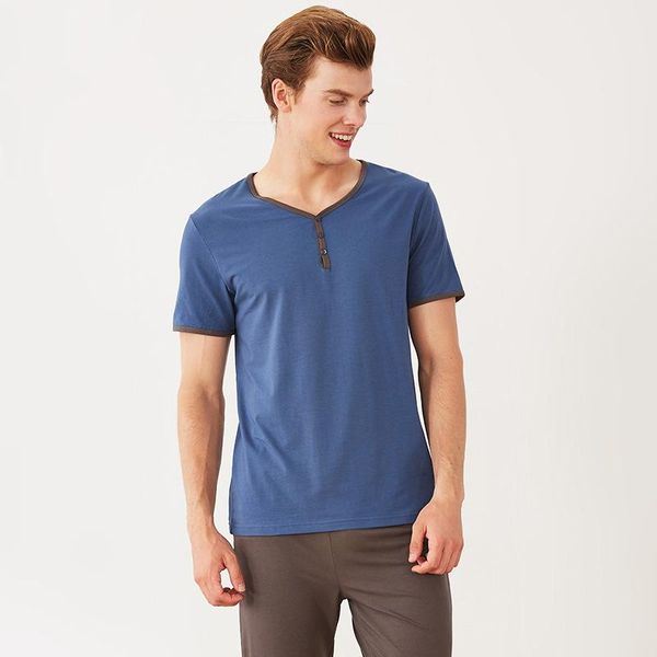 

men's pajamas set summer short-sleeve + long pants 100% cotton nightwear home wear suits simple fashion sleepwear for men, Black;brown