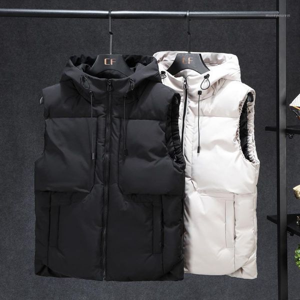 

men's vests winter vest men plus size 7xl 9xl 11xl casual sleeveless jacket male hooded thick warm parka waistcoat men1, Black;white