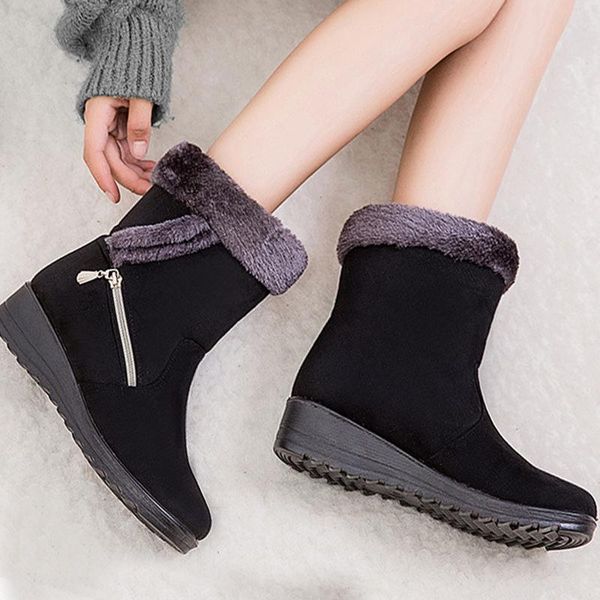 

wedges boots women shoes ankle snow boots faux suede winter shoes woman ladies booties botas de mujer, Black