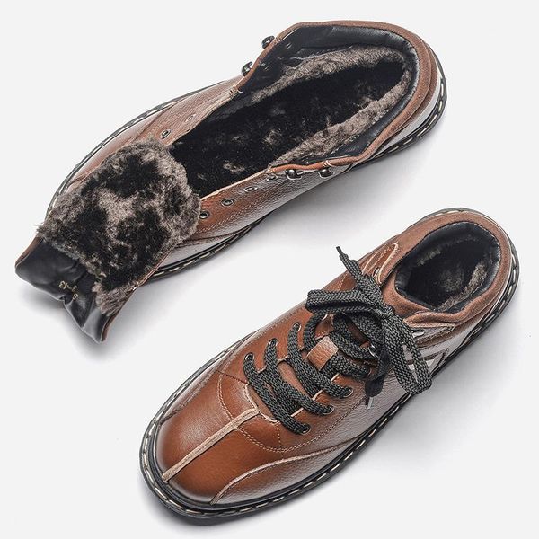

boots natural cow leather winter 2021 warm shoes men #99031, Black