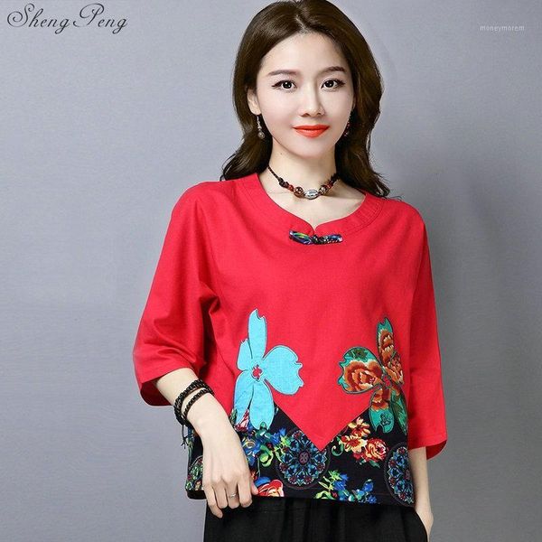 

chinese blouse traditional chinese clothing for women linen oriental china clothing womens and style blouses v14561, Red