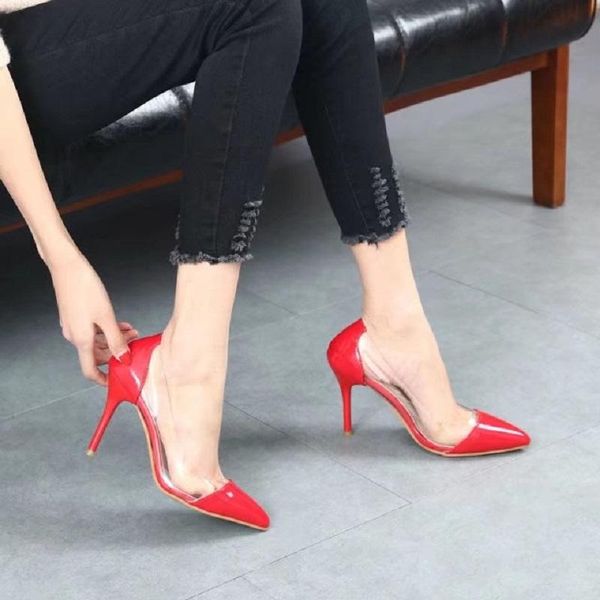 

dress shoes 2021 europe and the united states transparent pointed high heels fashion color matching 9cm heels., Black