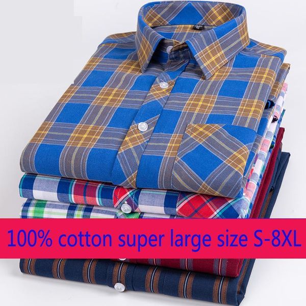 

new arrival super large fashion 100% pure cotton plaid long sleeve summer thin loose casual shirts men shirt plus size s-7xl 8xl1, White;black