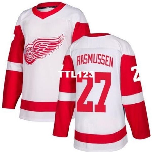 

real 121 real full embroidery 2018 detroit red wings 27 michael rasmussen hockey jersey or custom any name or number jersey, Black