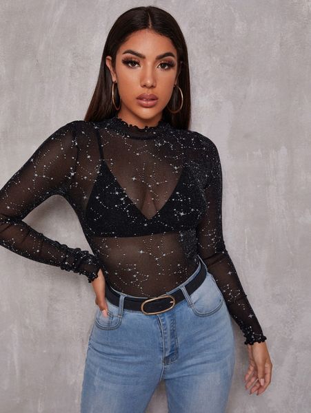 

lettuce edge glitter mesh without bra x2eq#, White