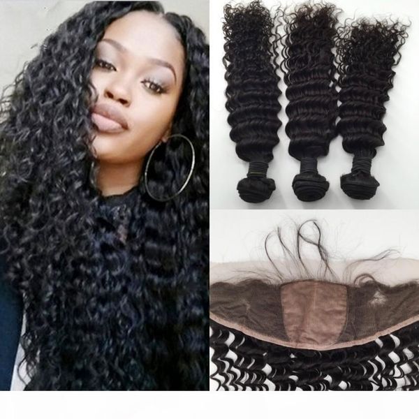 

13*4 ear to ear silk base frontal closure with bundles unprocessed peruvian hair with silk base closure, Black