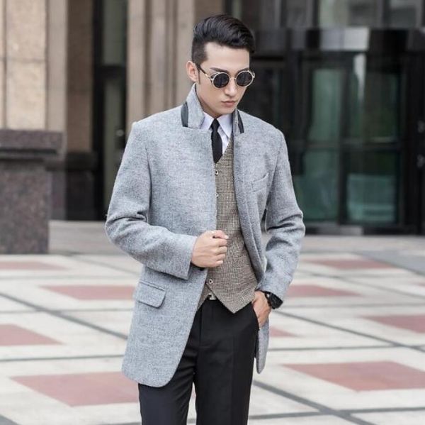 

men's wool & blends winter casual woolen coat men trench coats classic long sleeves overcoat mens cashmere casaco masculino england, Black