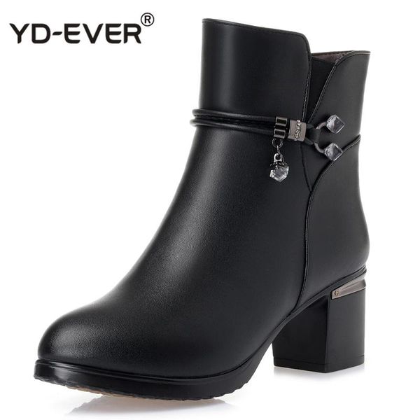 

new fashion autumn winter shoes woman leather boots women boots thick high heels ankle wool snow plus size, Black