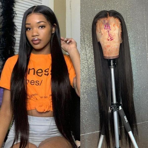 

lace wigs mstoxic long straight front human hair 28 30 40 inch brazilian for black women remy natural wig, Black;brown