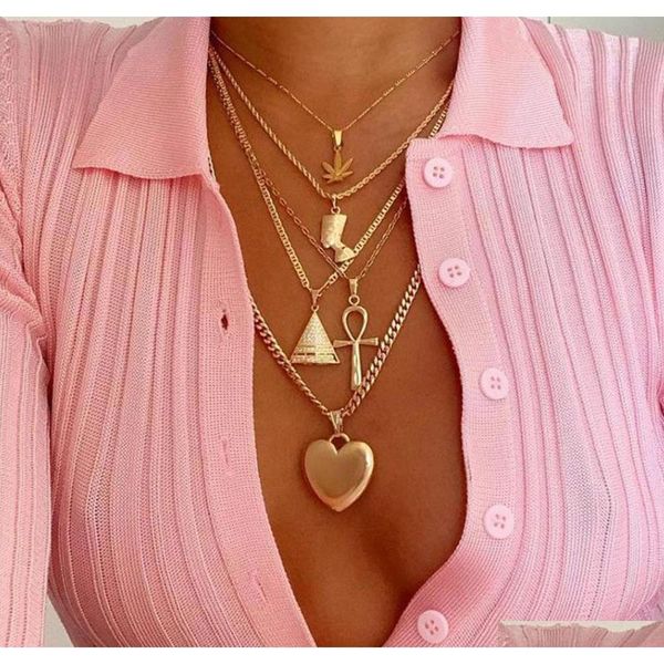 

s1355 fashion jewelry multi-layer necklace metallic leaves egyptian pharaoh yan pyramid sqcstr dh_seller2010, Silver