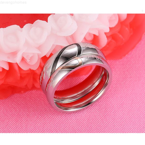 

fashion wedding ring titanium stainless wholesale steel jewelry love heart couple engagement rings for women and men, Silver
