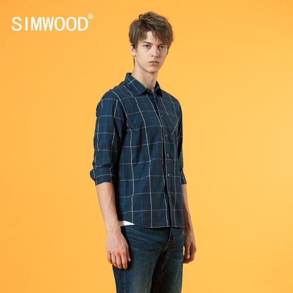 

simwood 2020 autumn new plaid shirts men 100% cotton slim fit casual shirt plus size brand clothing sj170372, White;black