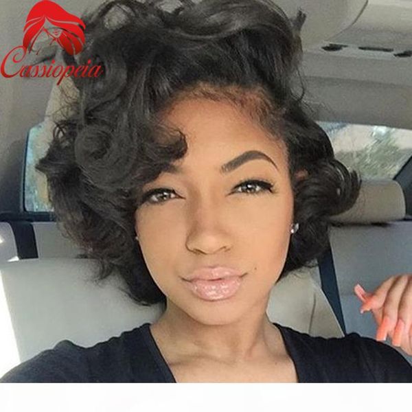 

new short bob body wave virgin human hair full lace wigs for black women brazilian style glueless lace front wig ing, Black;brown